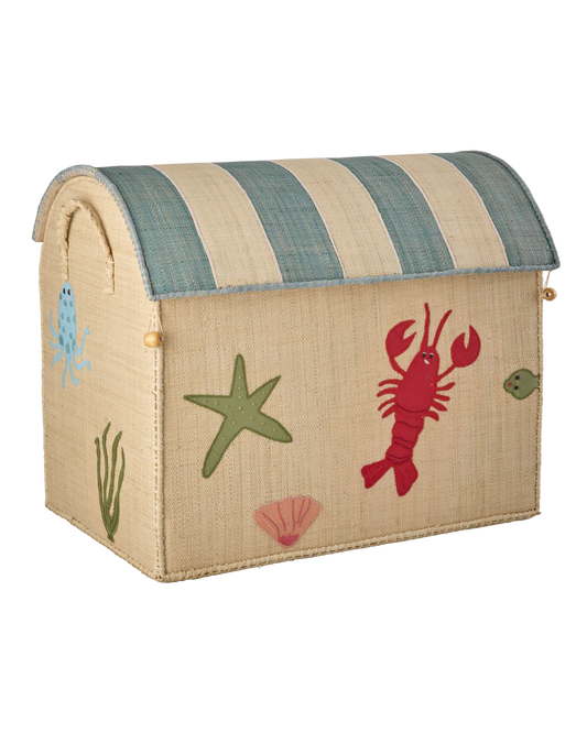 Rice Raffia Opbevaringshus Stor - Ocean Theme