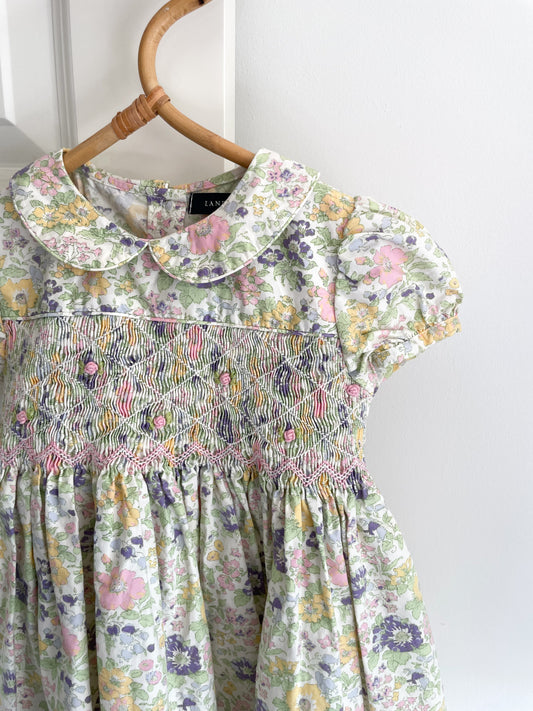 Lands'end blomstret kjole med smock str. 2-3 år