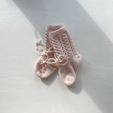 Håndstrikkede strømper i uld str. 0-3 mdr - lys rosa