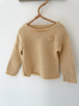 Håndstrikket gul bluse, uld str. 9-12 mdr