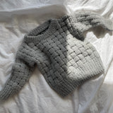 Håndstrikket sweater med flet, Merino str. 9 mdr