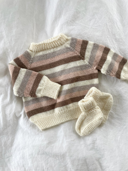 Håndstrikket stribet bluse i uld & kashmir, fv. Rosa str. 0-3 mdr