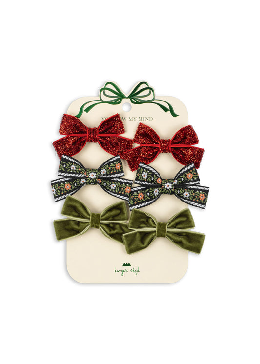Konges Sløjd 6-pak Bow Hairclip - Red/Green