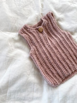 Håndstrikket rosa vest, uld str. 2-4 mdr
