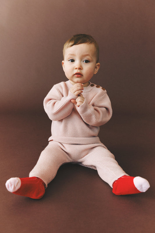 BABY RIB BUKSER MERINO - PALE ROSE