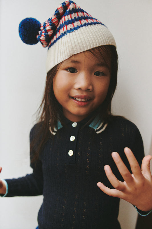 MULTI HAT MERINO - ECRU/DEEP INDIGO/CLASSIC RED
