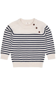 Copenhagen Colors Merino Classic Striped Pullover - Cream/Navy stripe
