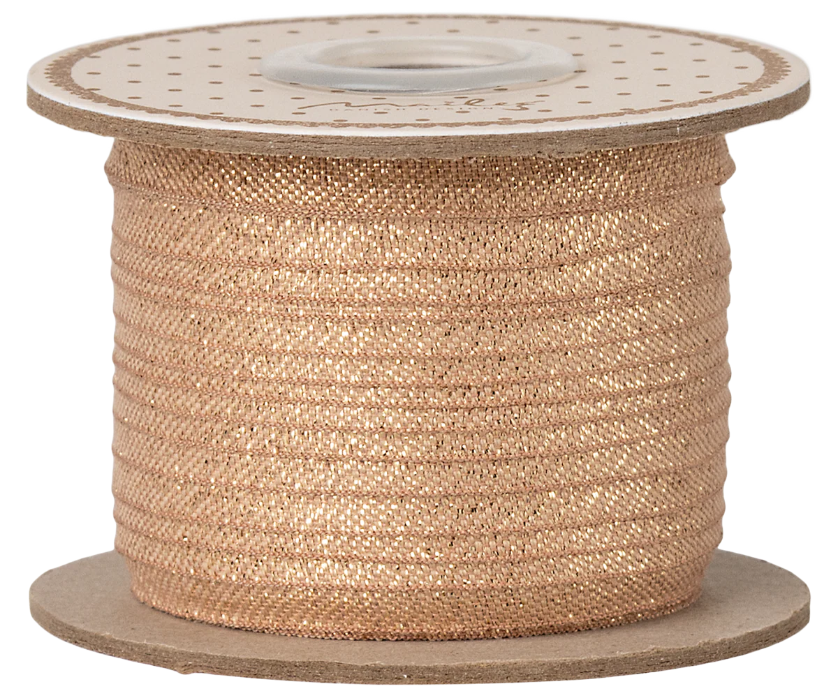 Maileg Bånd på rulle 25 m - Rosa/guld