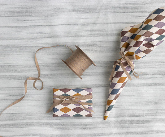 Maileg Bånd på rulle 25 m - Rosa/guld