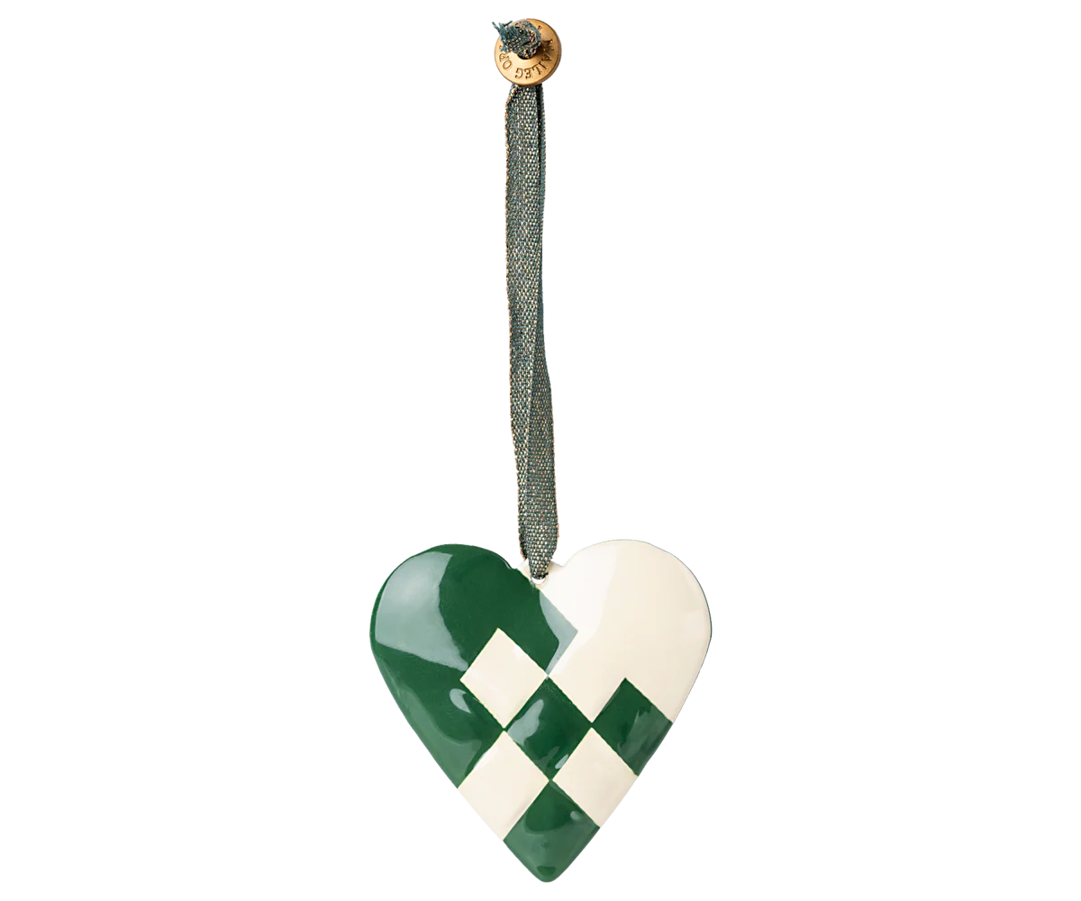 Maileg Metalophæng - Hjerte - Stor - Mørk grøn