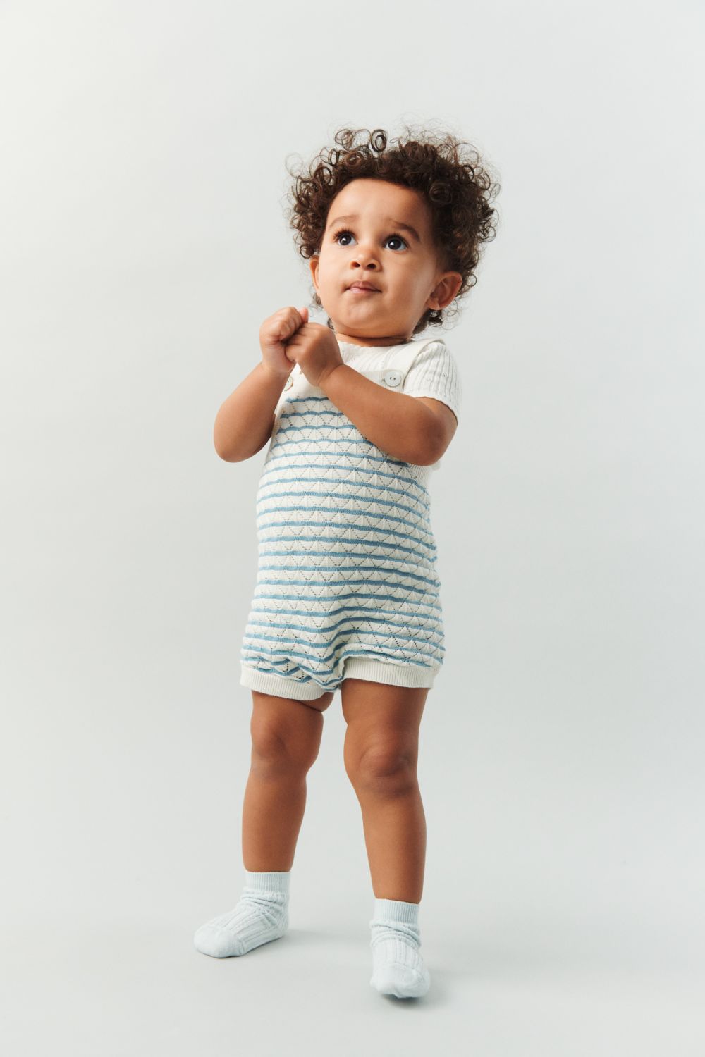FUB Baby Pointelle Romper - Ecru/Sea