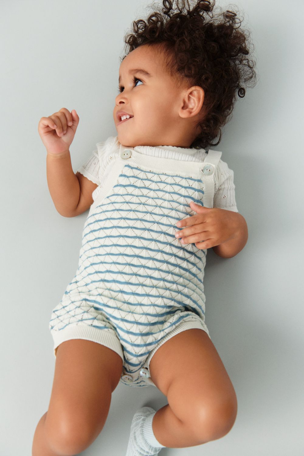 FUB Baby Pointelle Romper - Ecru/Sea