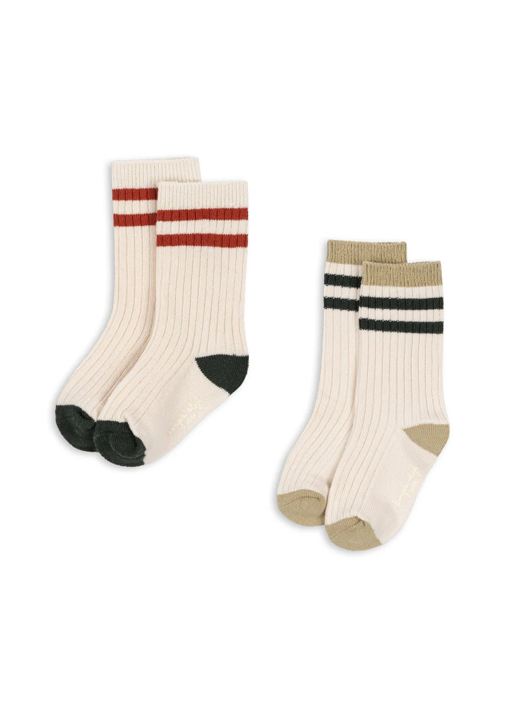 2-PAK RIB STRØMPER - GREEN STRIPE