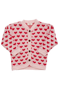 Copenhagen Colors Knitted Cardigan w. Hearts - Cream/Dusty Rose