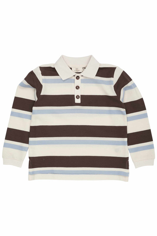 Copenhagen Colors Striped Pique Polo w. LS - Dusty Blue Combi