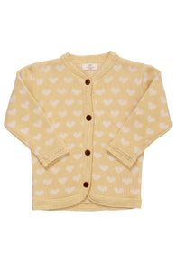 Copenhagen Colors Knitted Cardigan w. Hearts - Cream/Pale Yellow