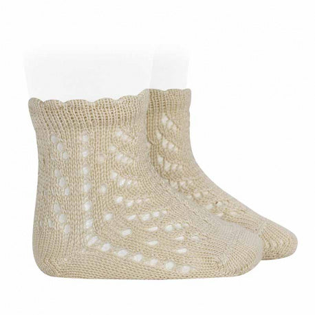 Cóndor babystrømper med hulmønster og bølgekant, Linen