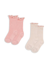 Konges Sløjd 2-pak Rib Frill Socks - Rose/Off White
