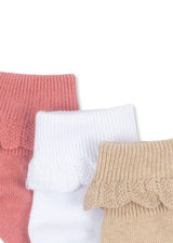 Konges Sløjd 3-pak Frill Socks - Sand/Optic White/Raspberry